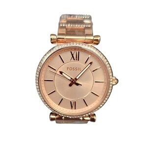 Fossil Women Watch Carlie Stainless Steel Crystal ES4301 Rose Gold 35mm